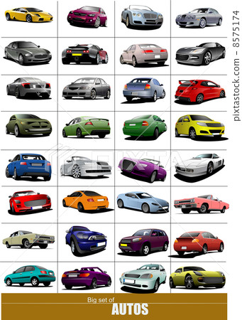 Big set of 32 kinds cars on the road. Vector illustration 8575174