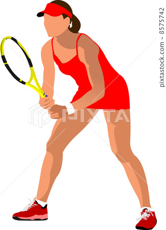 Woman Tennis player poster. Colored Vector illustration for desi 8575742