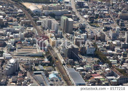 Aerial shot from the north side near Goka station on the Shinjingon Line Aerial shot from the north side near Goka station on the Shinjingon Line 8577218