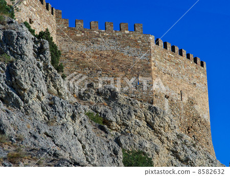 Ruins of an ancient Genoa Fortress on a mountain in Sudak, Crimea, Ukraine 8582632