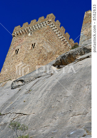 Ruins of an ancient Genoa Fortress on a mountain in Sudak, Crimea, Ukraine 8582633