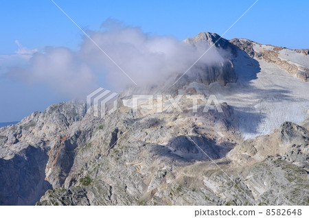 Rocky Mountains in Caucasus scenery of Fisht Peaks with Blue Sky and clouds 8582648