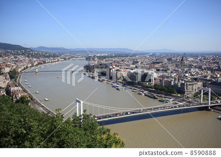 布達佩斯市看法從Gellert小山的 8590888