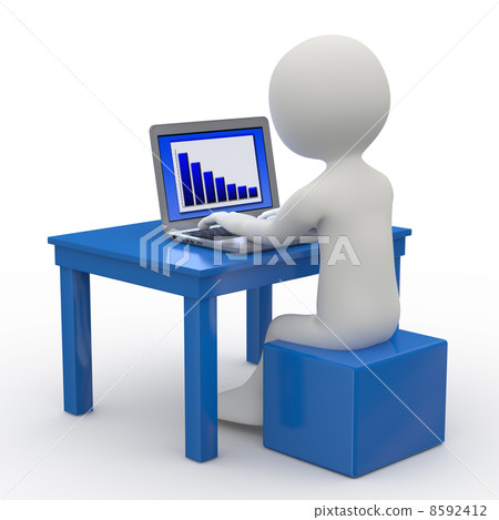 Man sitting on a blue chair with a laptop Man sitting on a blue chair with a laptop 8592412