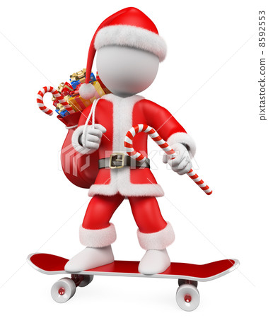 3D Christmas white people. Santa Claus riding skateboard 3D Christmas white people. Santa Claus riding skateboard 8592553
