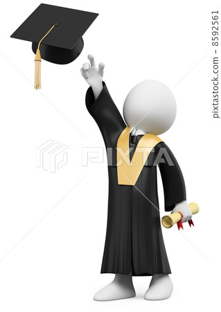 3D student dressed in cap and gown on graduation day 8592561
