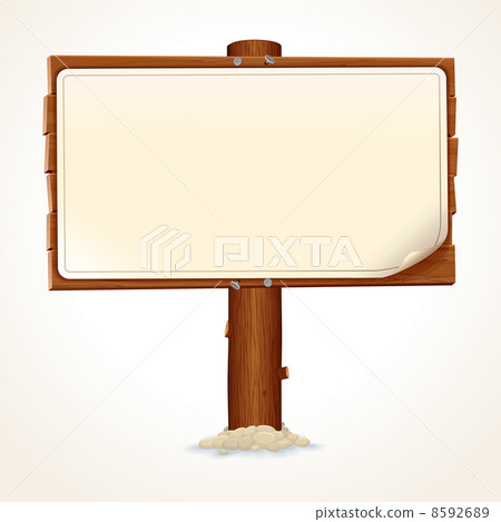 Wooden Sign with Paper Sheet on White Background Wooden Sign with Paper Sheet on White Background 8592689
