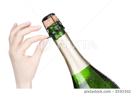 hand opening bottle of champagne hand opening bottle of champagne 8593302