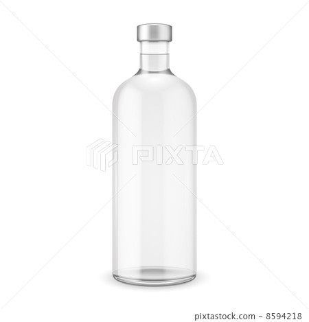 Glass vodka bottle with silver cap. Glass vodka bottle with silver cap. 8594218