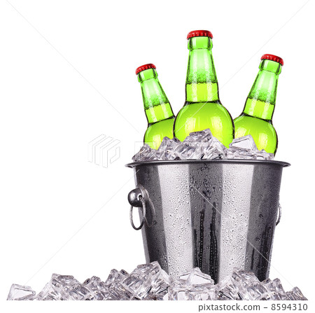 Beer bottles in ice bucket isolated Beer bottles in ice bucket isolated 8594310