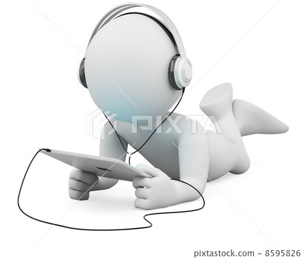 3D white people. Tablet and headphones 8595826