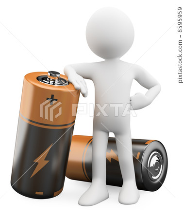 3D Man leaning on a battery 3D Man leaning on a battery 8595959