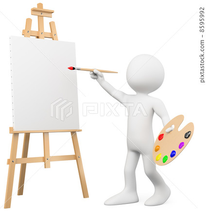 3D artist painting on a canvas on an easel 8595992