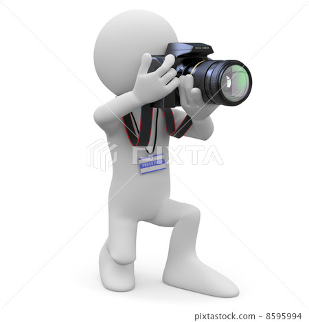 Photographer kneeling with his SLR camera Photographer kneeling with his SLR camera 8595994