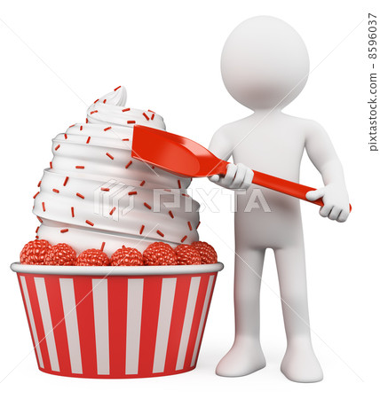 3D white people. Ice cream with raspberries 8596037