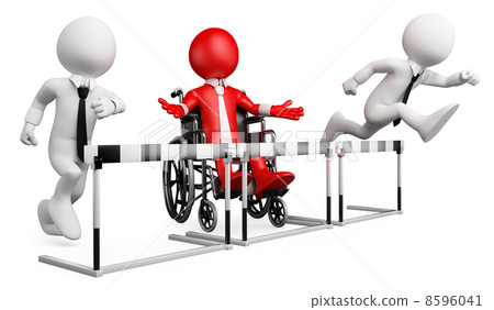 3D businessman white people. Barriers at work for disabled 3D businessman white people. Barriers at work for disabled 8596041