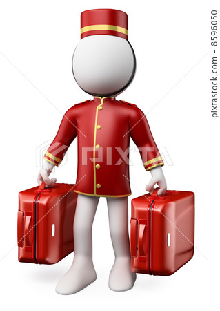 3D white people. Bellhop with two suitcases 3D white people. Bellhop with two suitcases 8596050