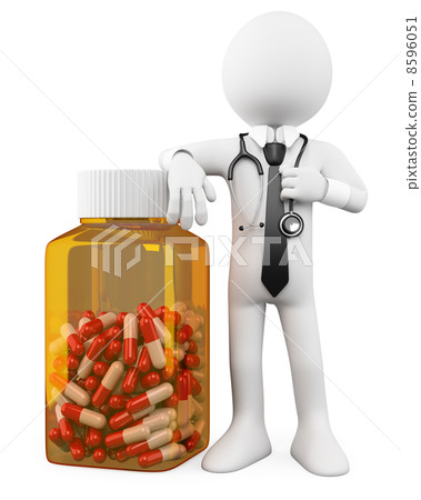 3D Doctor with a huge bottle of pills 3D Doctor with a huge bottle of pills 8596051