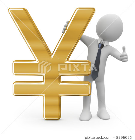 Business man leaning on the yen sign Business man leaning on the yen sign 8596055