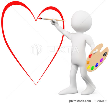 3D lover painting a heart on a wall 3D lover painting a heart on a wall 8596098
