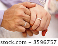 Closeup of hands of bridal couple with wedding rings 8596757