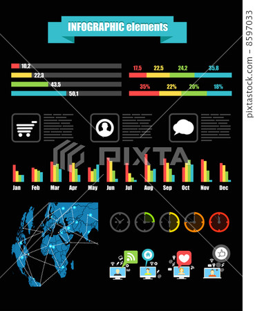 Color infographic elements on black Color infographic elements on black 8597033