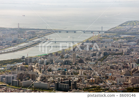 Aerial view of the mouth of Tokyo Bay Arakawa and the capital high speed Kasai west junction Aerial view of the mouth of Tokyo Bay Arakawa and the capital high speed Kasai west junction 8609146