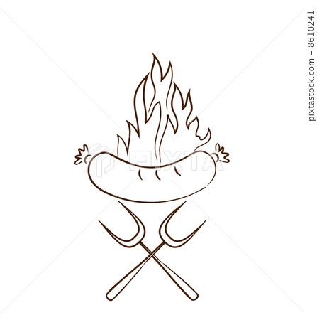 图库插图: hot sausage with flames isolated on white background