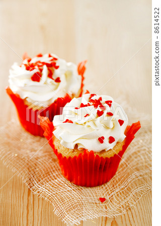 red festive muffins with heart candy and wood red festive muffins with heart candy and wood 8614522