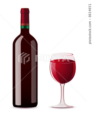 bottle and glass with red wine - Stock Illustration [8614651] - PIXTA