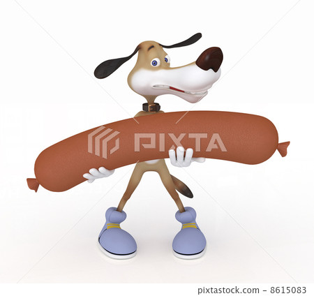 The 3D dog with a sausage. 8615083