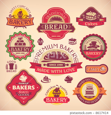 Set of vector vintage various bakery labels Set of vector vintage various bakery labels 8617414