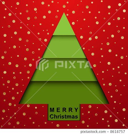 Christmas tree on red background in gold flecked 8618757