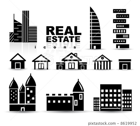Black real estate | houses | buildings icon set Black real estate | houses | buildings icon set 8619952