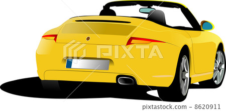 Yellow cabriolet on the road. Vector illustration 8620911