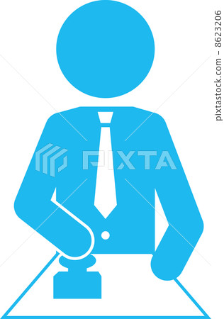 A pictogram of an office worker stamping 8623206