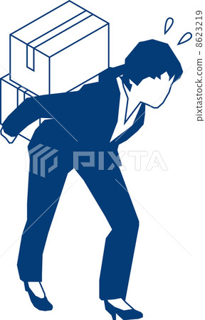 Business woman carrying a cardboard box on the back 8623219