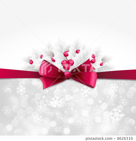 Vector christmas background with bow and holly Vector christmas background with bow and holly 8626310