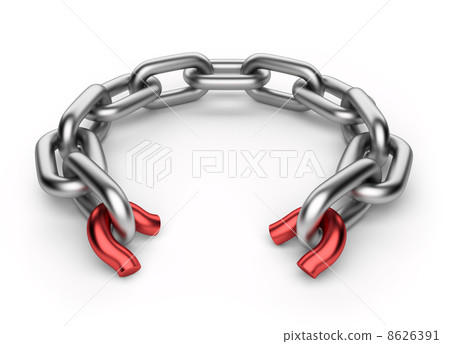 Breaking chain. Weak link concept. 3D illustration isolated on w 8626391