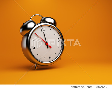 Clock alarm 3D. Time concept. On orange background 8626429