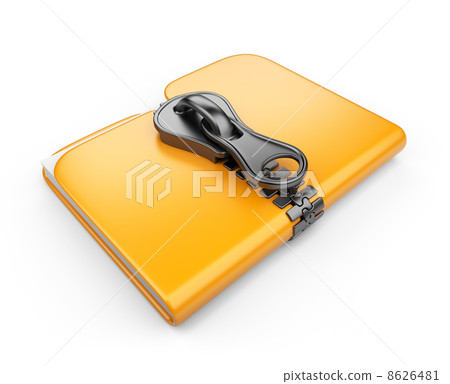 Folder with zip 3D. Compression of data. Isolated on white backg Folder with zip 3D. Compression of data. Isolated on white backg 8626481