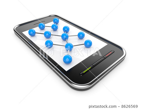 Social network on mobile smartphone 3D. Communication concept. I 8626569