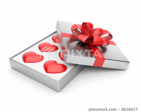 Gift with valentine hearts 3D. Love concept. Isolated on white b Gift with valentine hearts 3D. Love concept. Isolated on white b 8626627