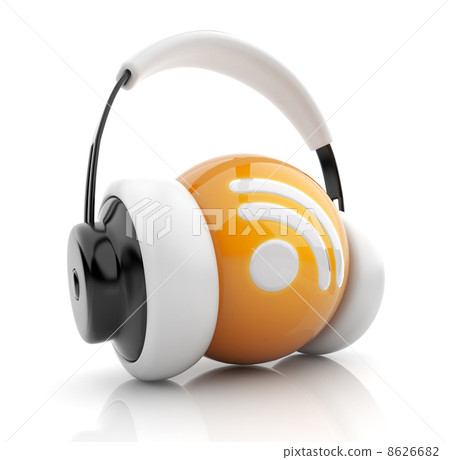 Feed or Rss icon 3D. Blog. Sphere witch audio headphones. Isolat Feed or Rss icon 3D. Blog. Sphere witch audio headphones. Isolat 8626682