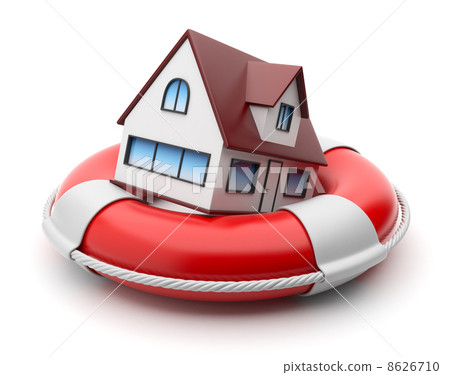 House in lifebuoy. Property insurance concept. Isolated on white 8626710