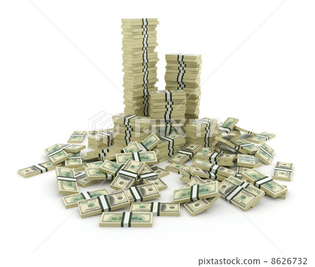 Big pile of the money. Green  dollars USA 3D concept. Isolated o 8626732
