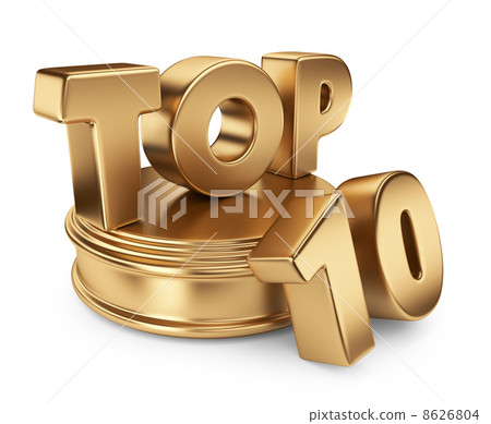 Golden top 10 on podium. 3D icon isolated on white background 8626804