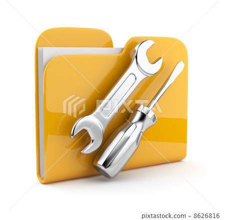 Yellow folder with wrench and screwdriver. Icon 3d . Computer se Yellow folder with wrench and screwdriver. Icon 3d . Computer se 8626816