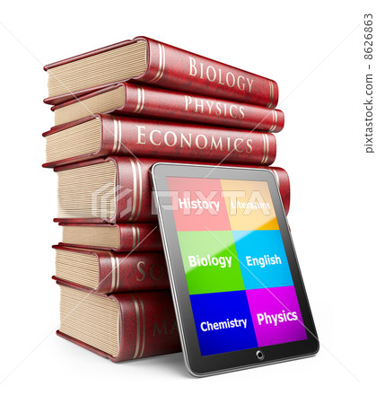 Tablet PC with books. Education concept. 3D Icon isolated Tablet PC with books. Education concept. 3D Icon isolated 8626863
