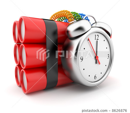 Bomb with clock timer 3D. Countdown. Icon isolated on white back 8626876